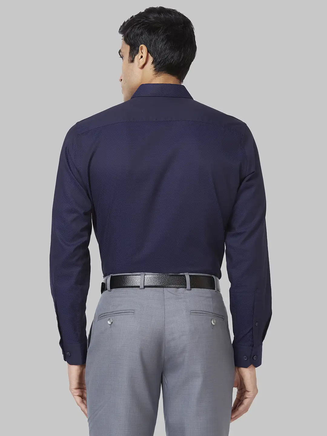 Men Blue Regular Fit Structure Cotton Full Sleeve Cut Away Collar Shirts - Image 5
