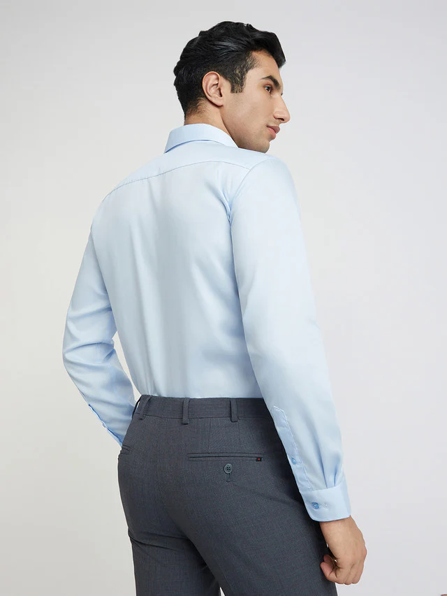 Men Blue Regular Fit Structure Cotton Full Sleeve Shirts - Image 4