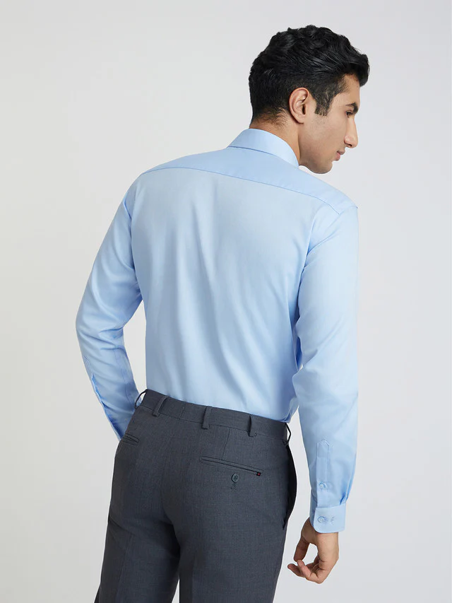 Men Blue Regular Fit Structure Cotton Full Sleeve Shirts - Image 4