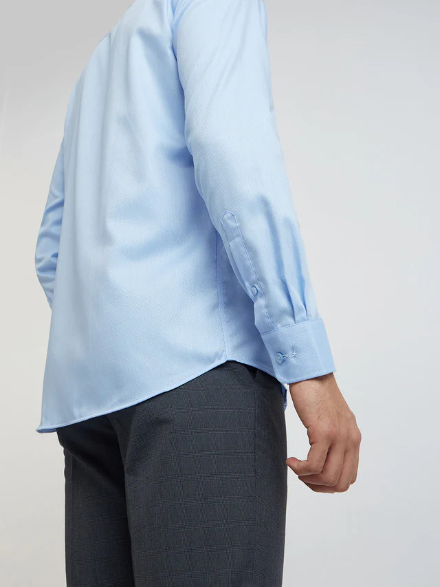 Men Blue Regular Fit Structure Cotton Full Sleeve Shirts - Image 7