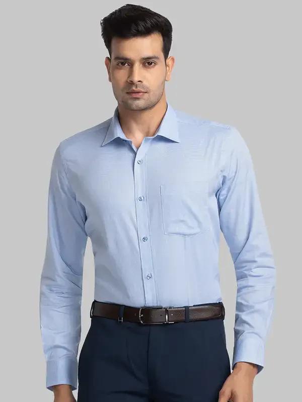 Men Blue Regular Fit Structure Cotton Full Sleeve Shirts
