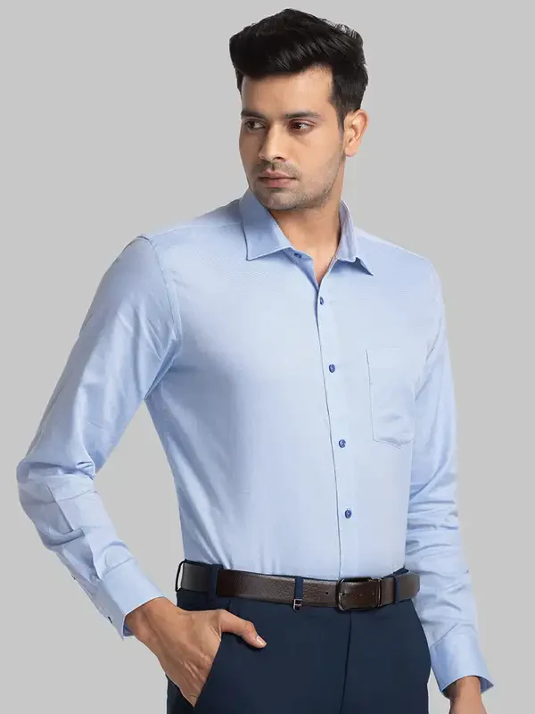Men Blue Regular Fit Structure Cotton Full Sleeve Shirts - Image 2