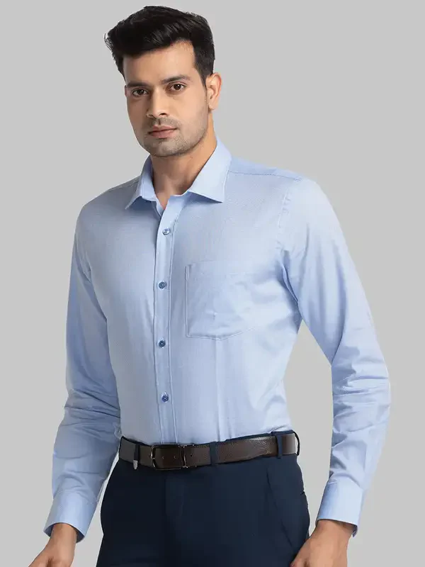Men Blue Regular Fit Structure Cotton Full Sleeve Shirts - Image 3