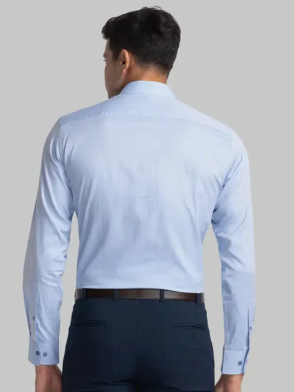 Men Blue Regular Fit Structure Cotton Full Sleeve Shirts - Image 4