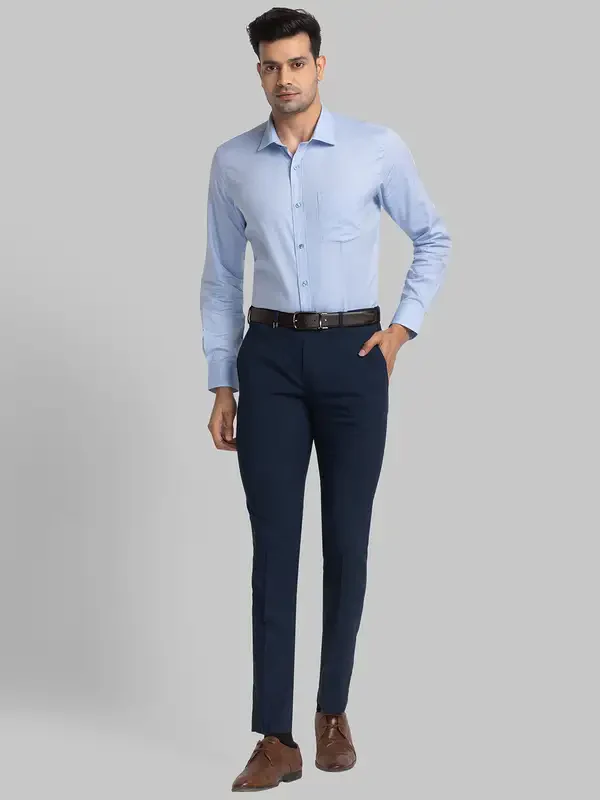 Men Blue Regular Fit Structure Cotton Full Sleeve Shirts - Image 5