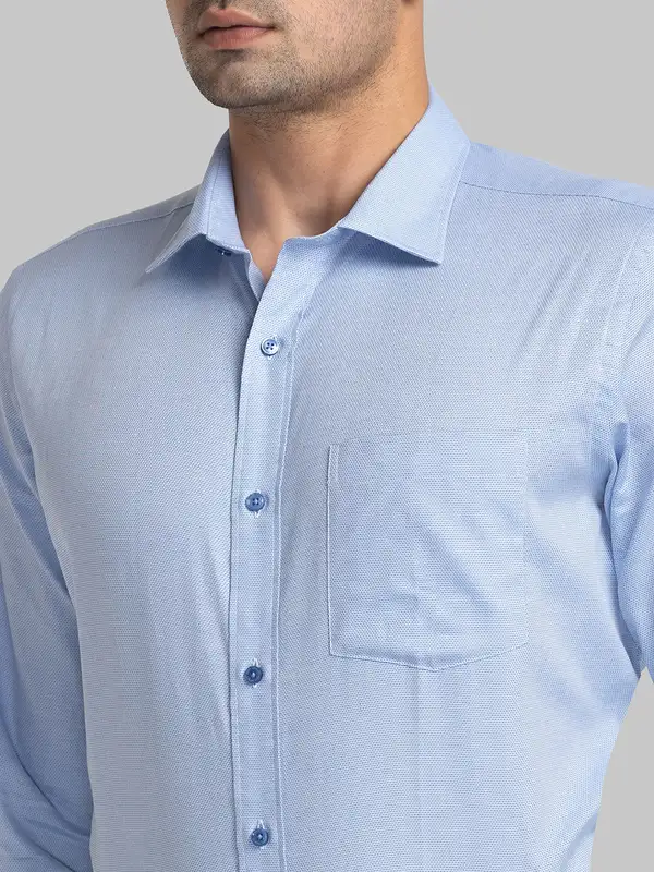 Men Blue Regular Fit Structure Cotton Full Sleeve Shirts - Image 6