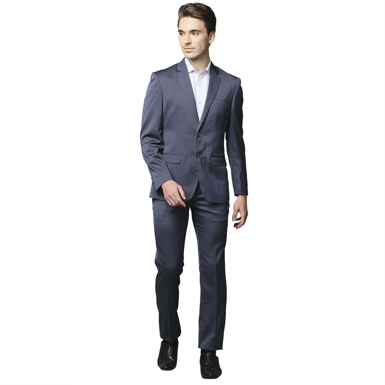 Men Blue Regular Fit Structure Terry Rayon Blend Suit