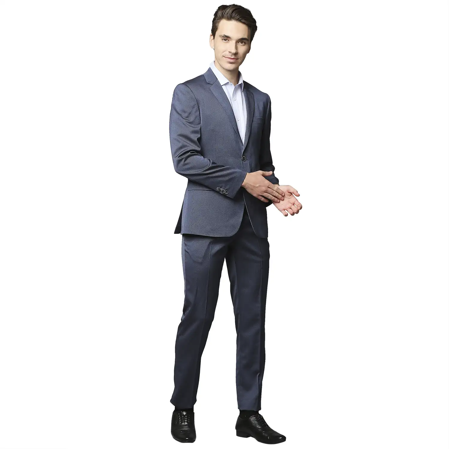 Men Blue Regular Fit Structure Terry Rayon Blend Suit - Image 2