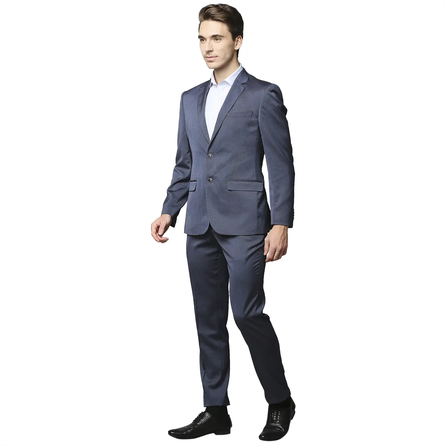 Men Blue Regular Fit Structure Terry Rayon Blend Suit - Image 3
