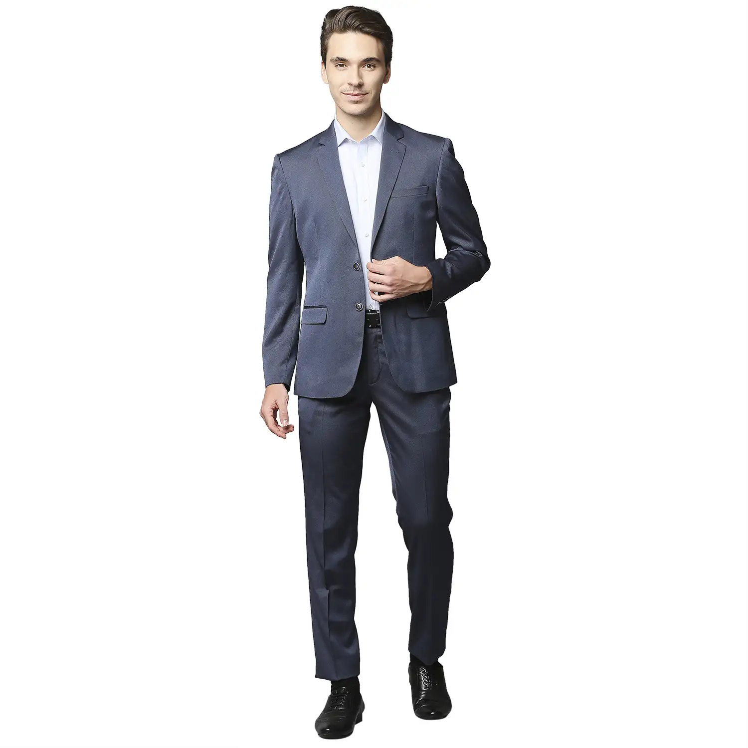 Men Blue Regular Fit Structure Terry Rayon Blend Suit - Image 5