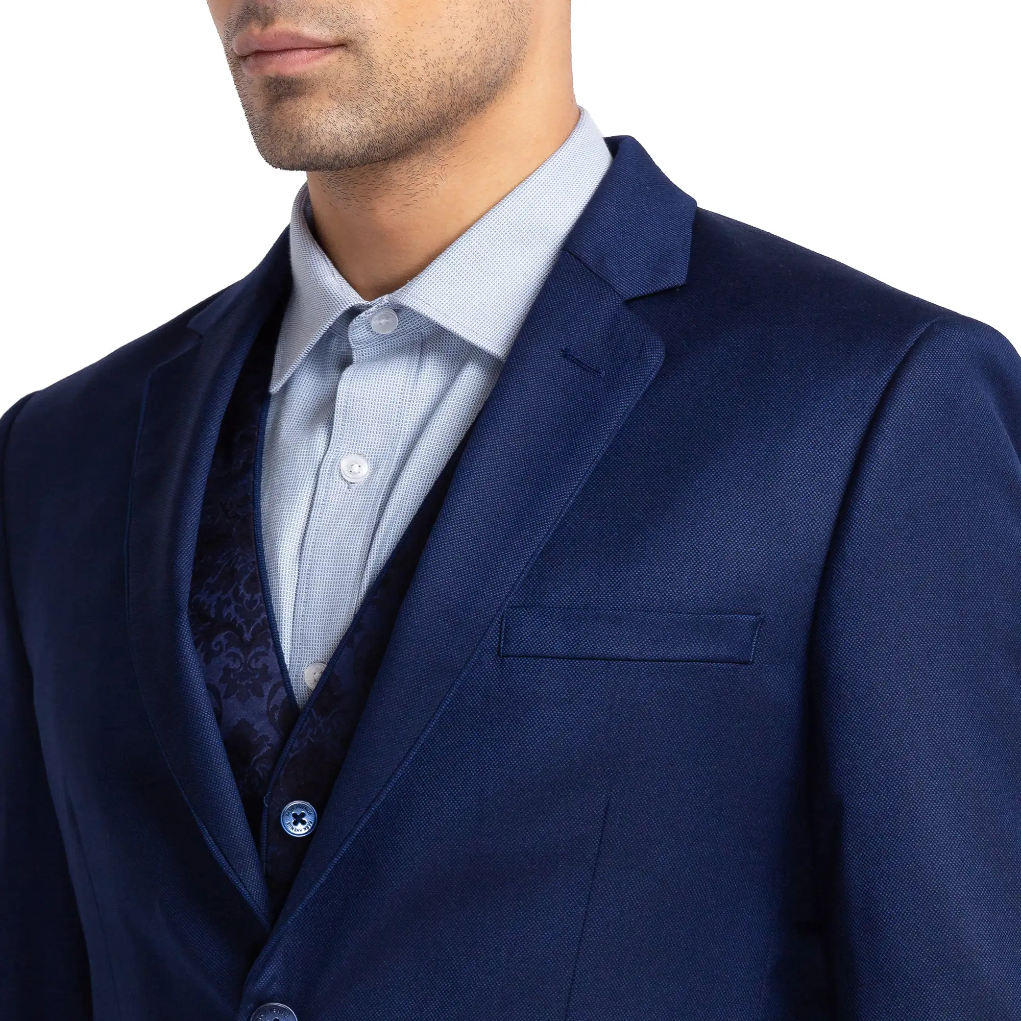 Men Blue Regular Fit Structure Terry Rayon Blend Suit - Image 10