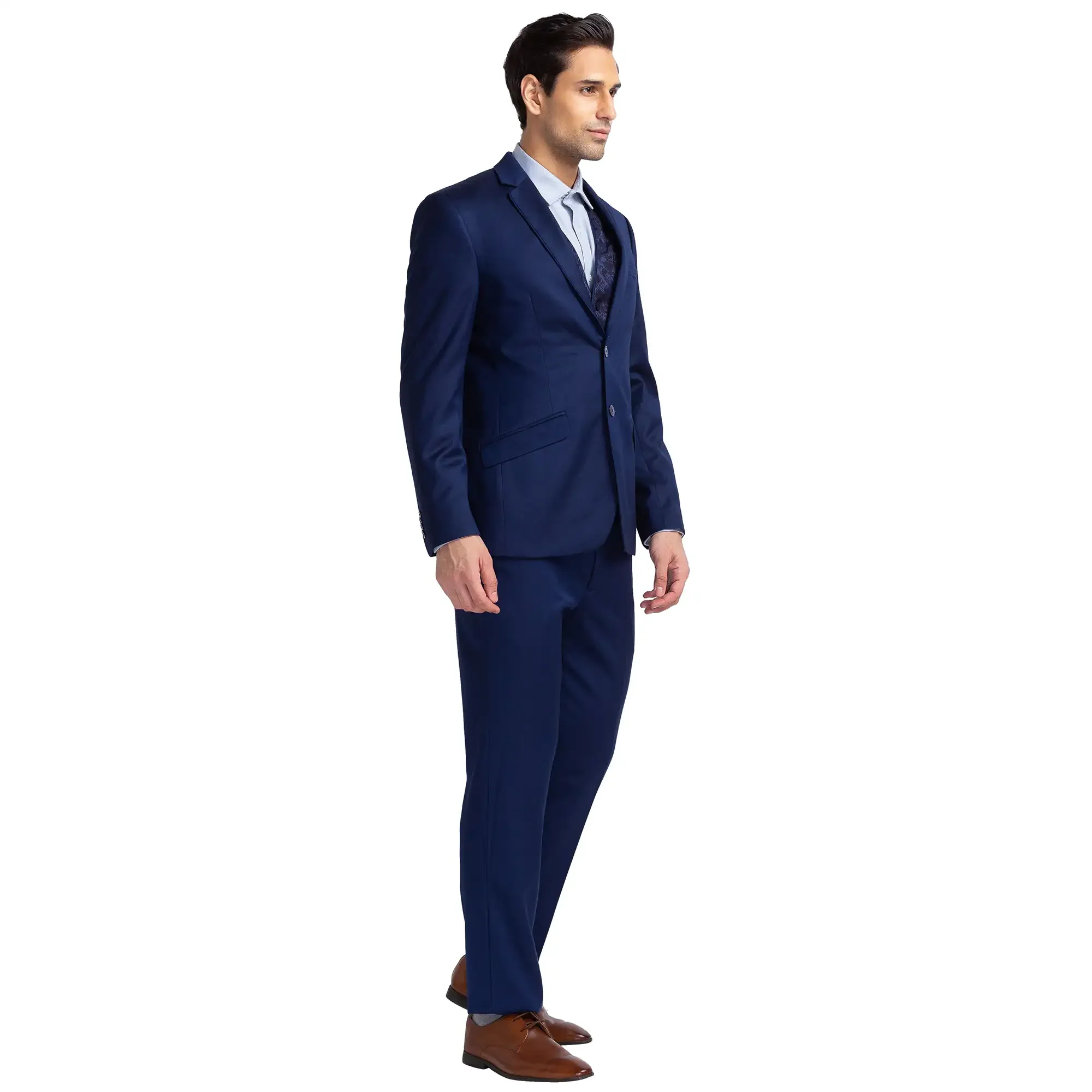Men Blue Regular Fit Structure Terry Rayon Blend Suit - Image 6