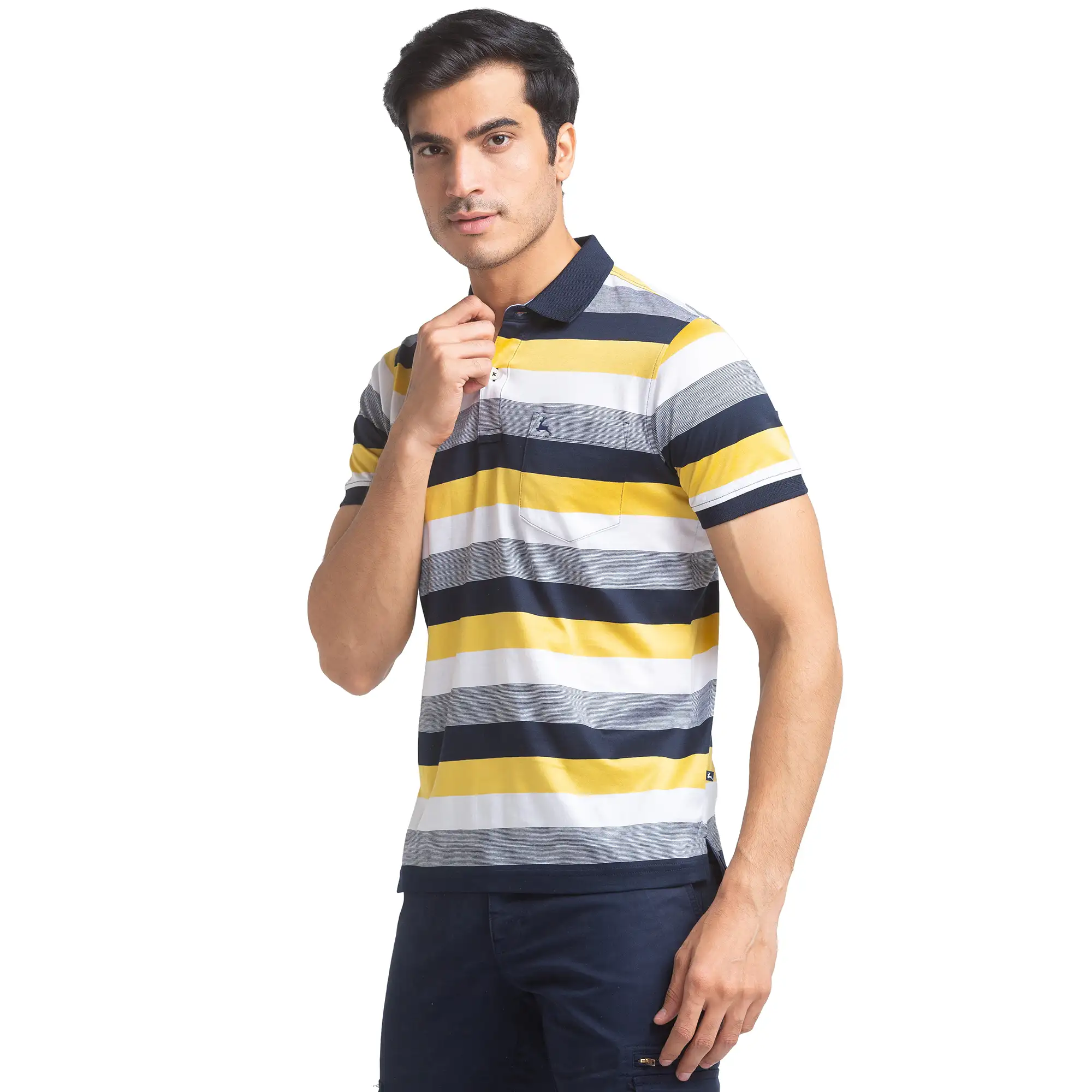 Parx Men Blue Regular Fit Yarn Dyed Polo Neck Collar T-Shirt - Image 3