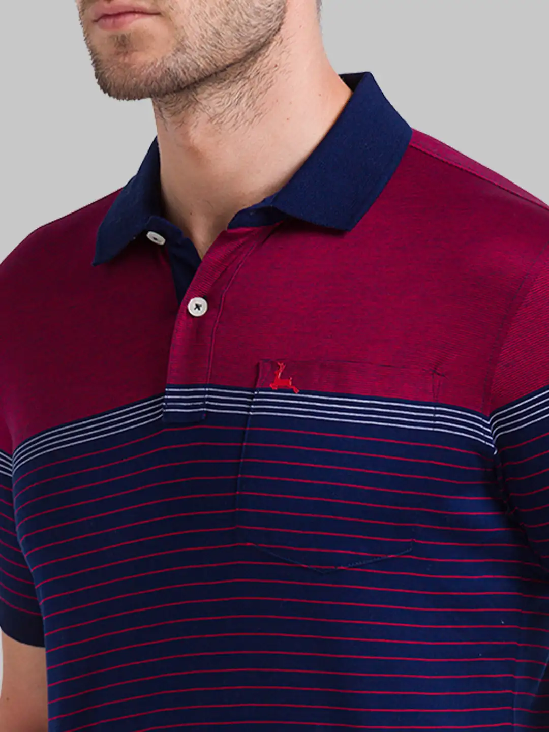 Men Blue Regular Fit Yarn Dyed Cotton Round Neck Collar Polo T-Shirt - Image 6