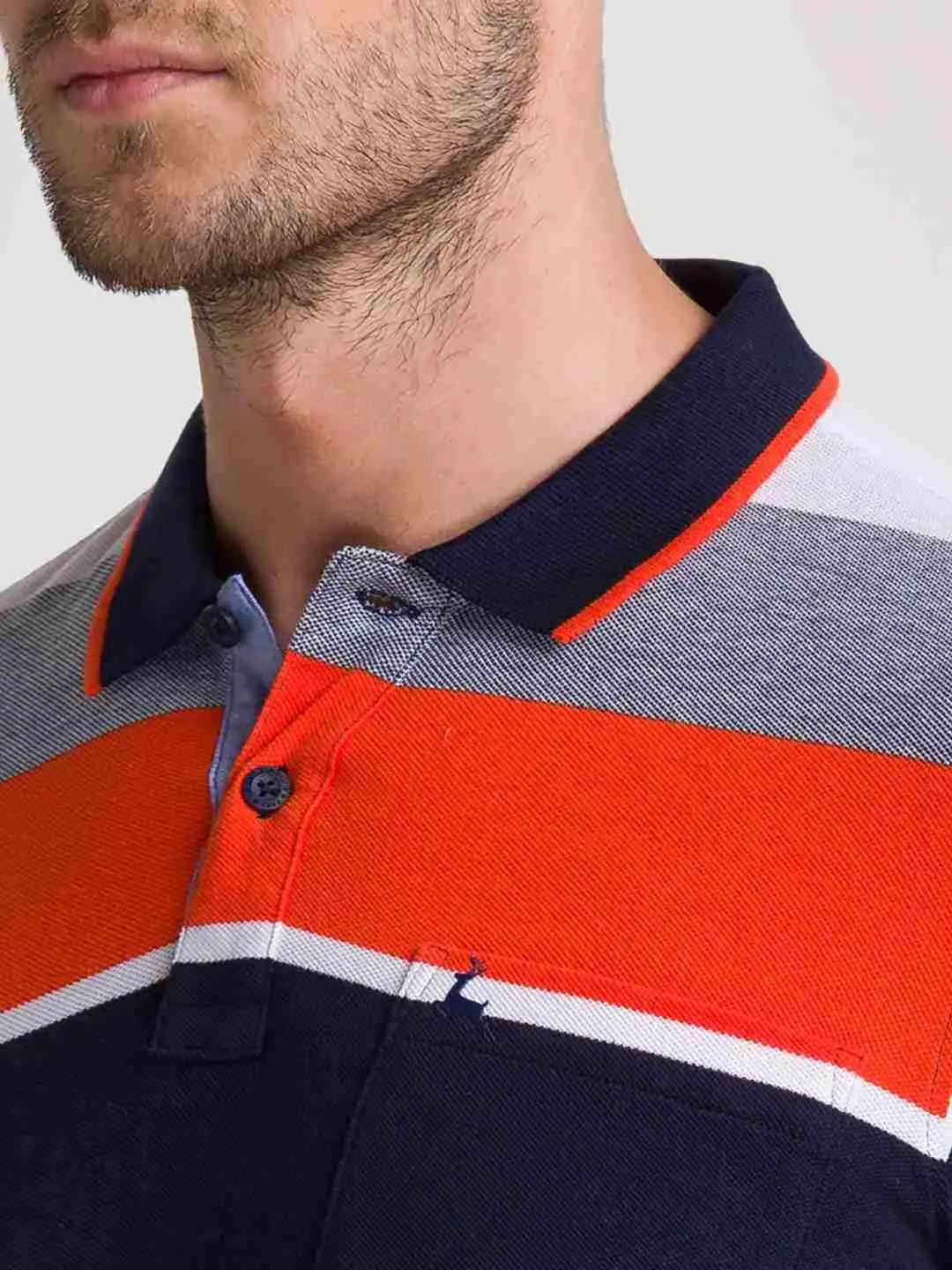 Men Blue Regular Fit Yarn Dyed Cotton Round Neck Collar Polo T-Shirt - Image 6
