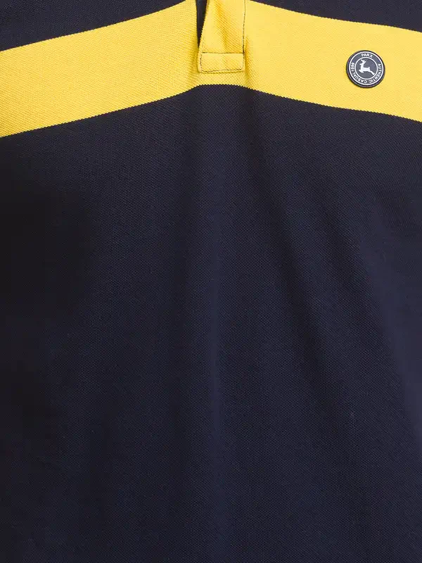 Men Blue Regular Fit Yarn Dyed Cotton Round Neck Collar Polo T-Shirt - Image 7