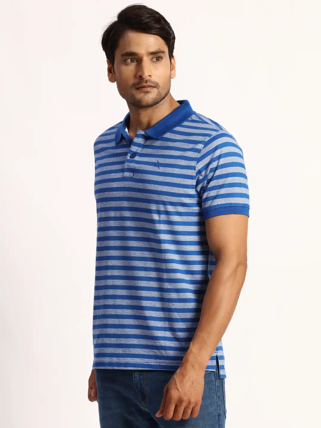 Parx Men Blue Regular Fit Yarn Dyed Polo Neck Collar T-Shirt - Image 3
