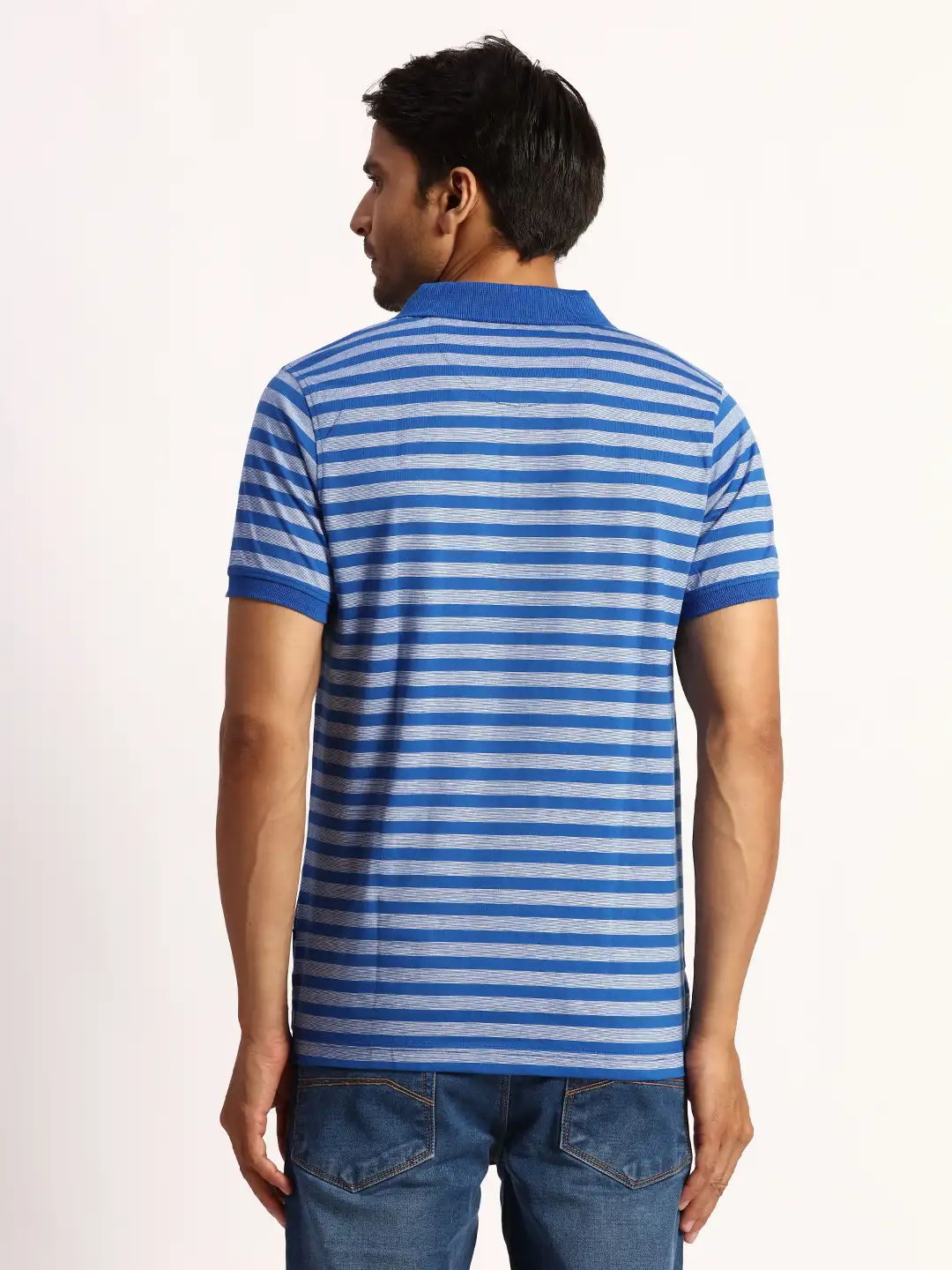 Parx Men Blue Regular Fit Yarn Dyed Polo Neck Collar T-Shirt - Image 4