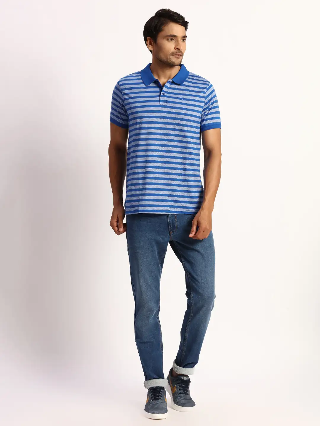 Parx Men Blue Regular Fit Yarn Dyed Polo Neck Collar T-Shirt - Image 5