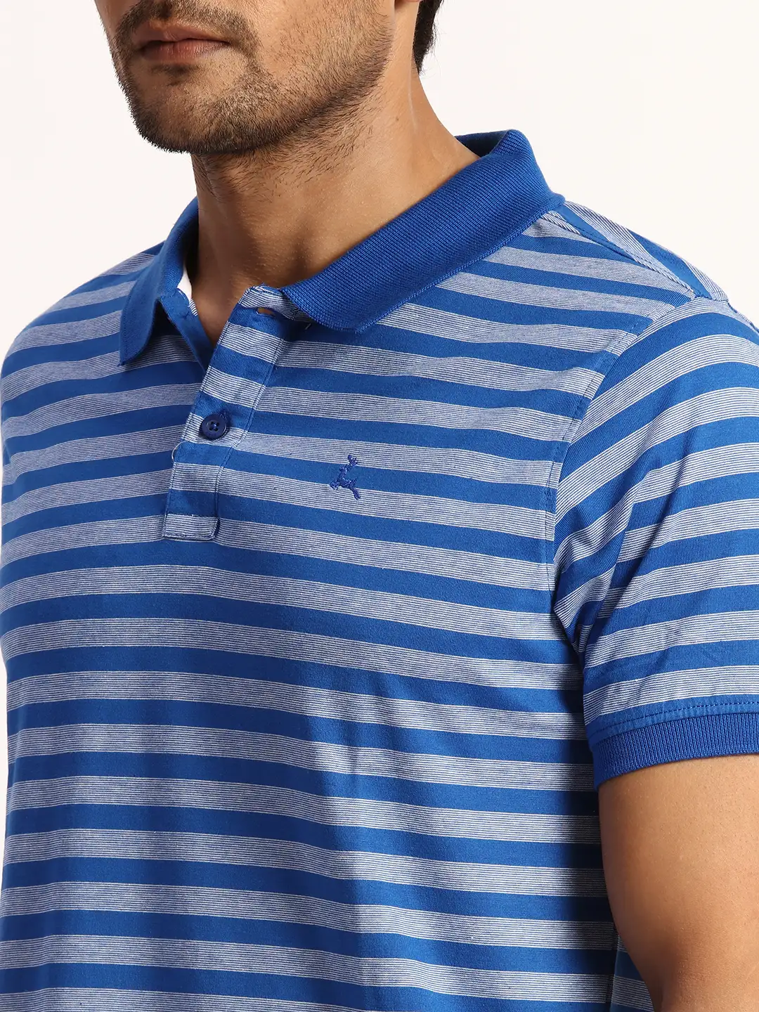 Parx Men Blue Regular Fit Yarn Dyed Polo Neck Collar T-Shirt - Image 6