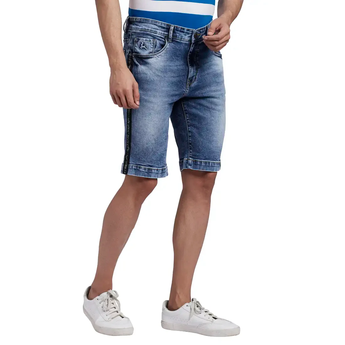 Men Blue Resort Fit Plain Cotton Blend Shorts - Image 2