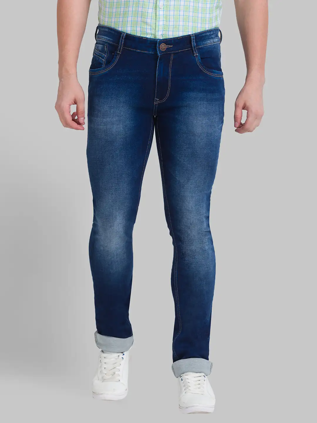 Men Blue Skinny Cropped Fit Dobby Cotton Blend Jeans
