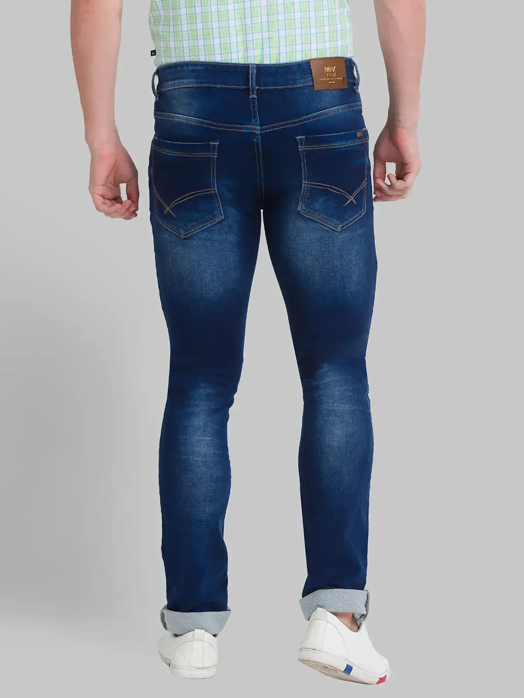 Men Blue Skinny Cropped Fit Dobby Cotton Blend Jeans - Image 4