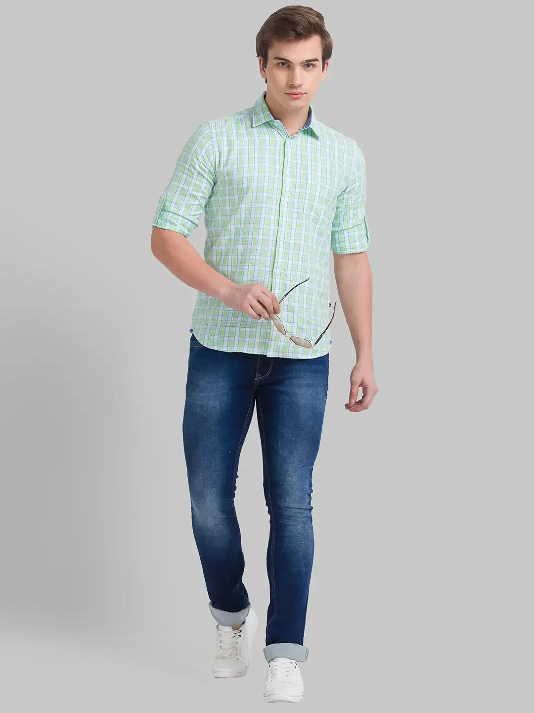 Men Blue Skinny Cropped Fit Dobby Cotton Blend Jeans - Image 5