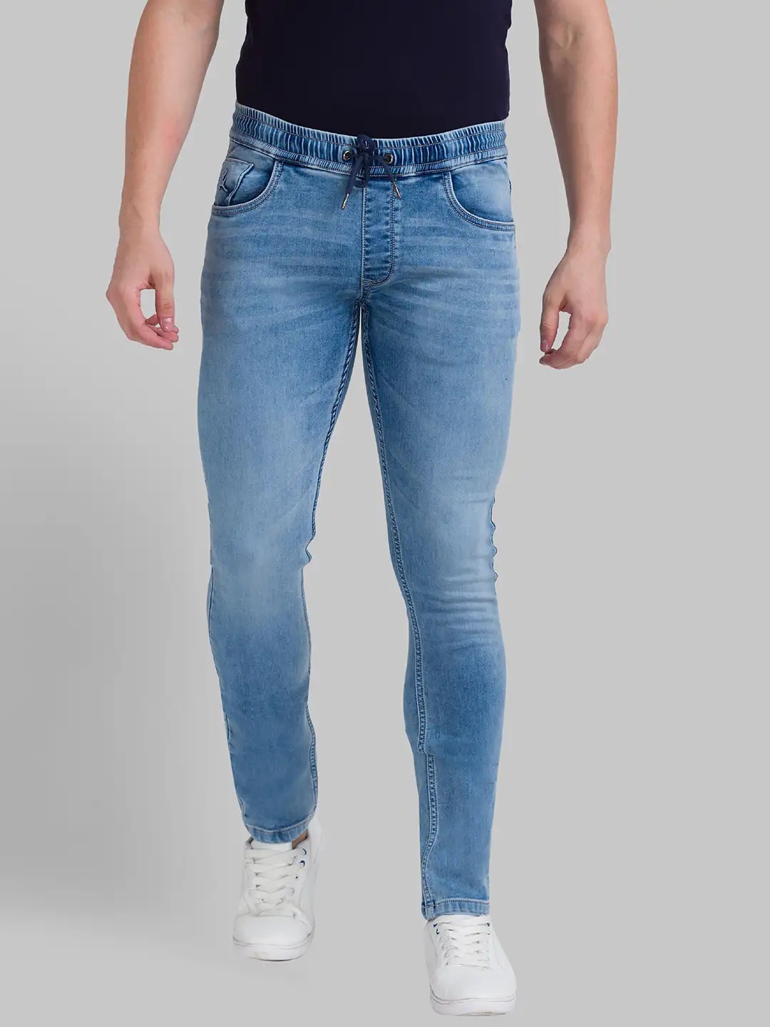 Men Blue Skinny Cropped Fit Dobby Cotton Blend Jeans