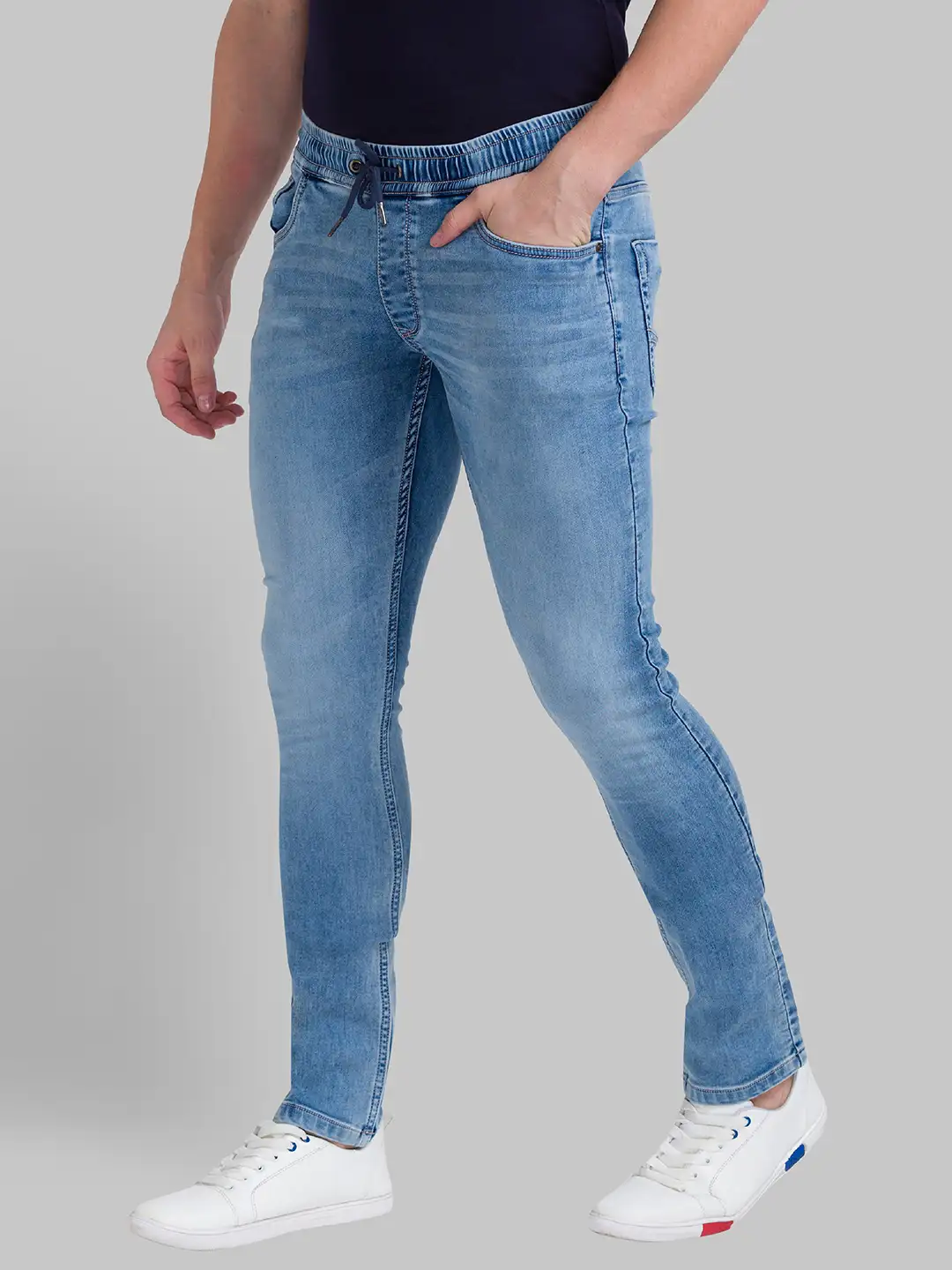 Men Blue Skinny Cropped Fit Dobby Cotton Blend Jeans - Image 2