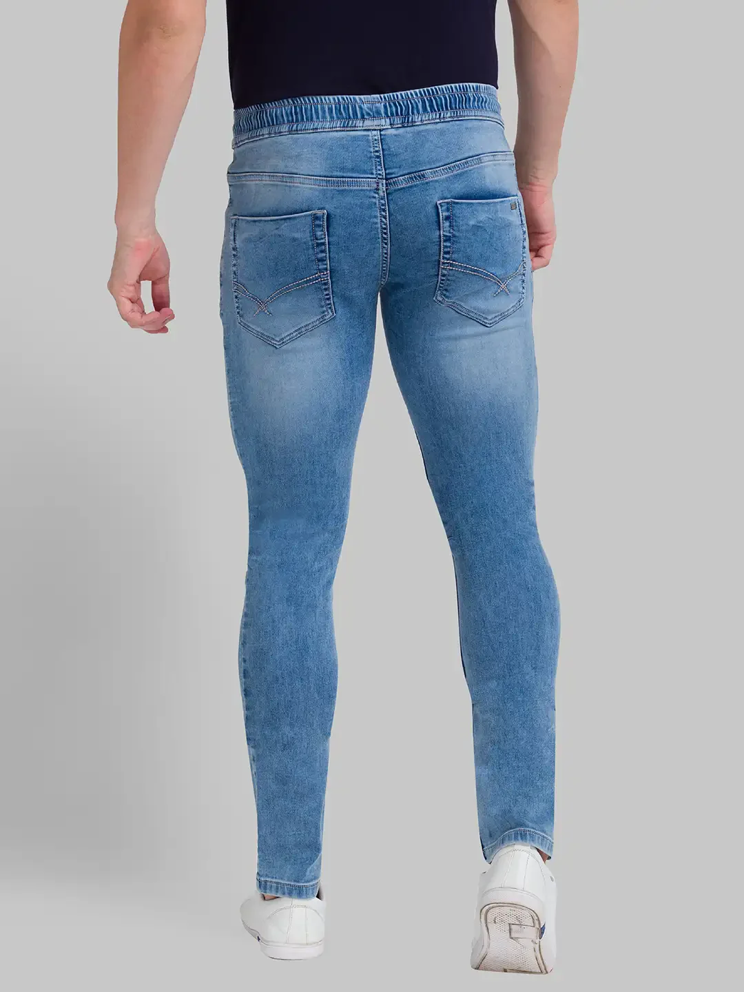 Men Blue Skinny Cropped Fit Dobby Cotton Blend Jeans - Image 3