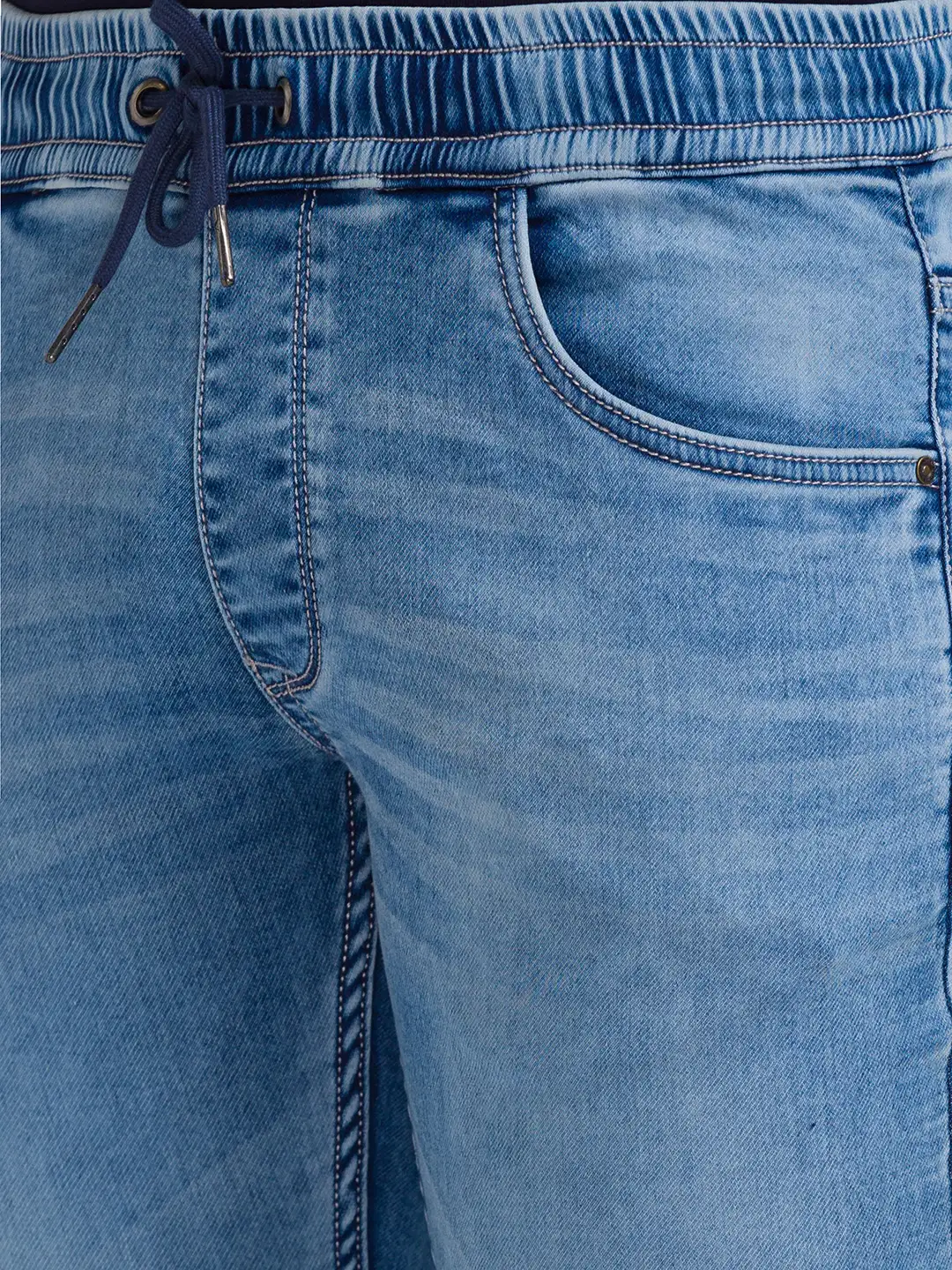 Men Blue Skinny Cropped Fit Dobby Cotton Blend Jeans - Image 5