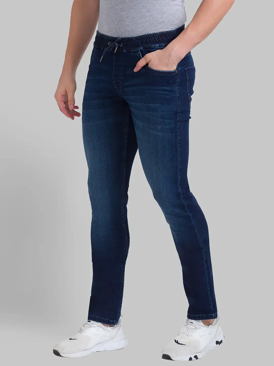 Men Blue Skinny Cropped Fit Dobby Cotton Blend Jeans - Image 2