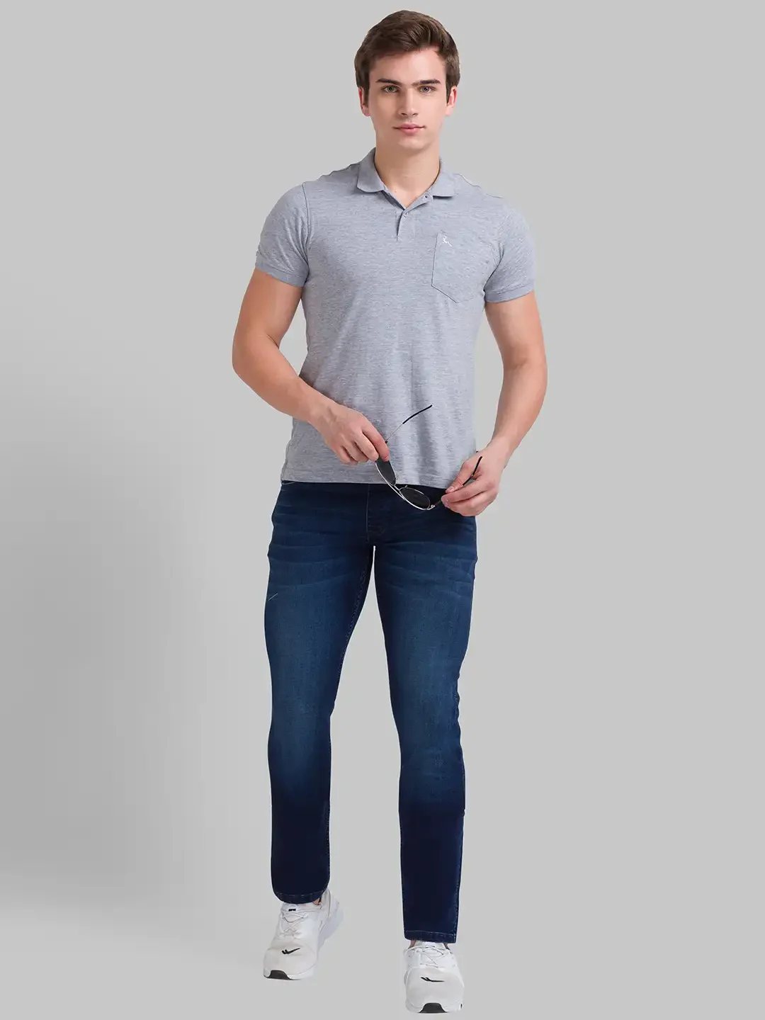 Men Blue Skinny Cropped Fit Dobby Cotton Blend Jeans - Image 4
