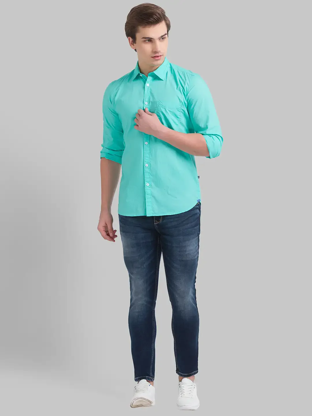 Men Blue Skinny Cropped Fit Dobby Cotton Blend Jeans - Image 5