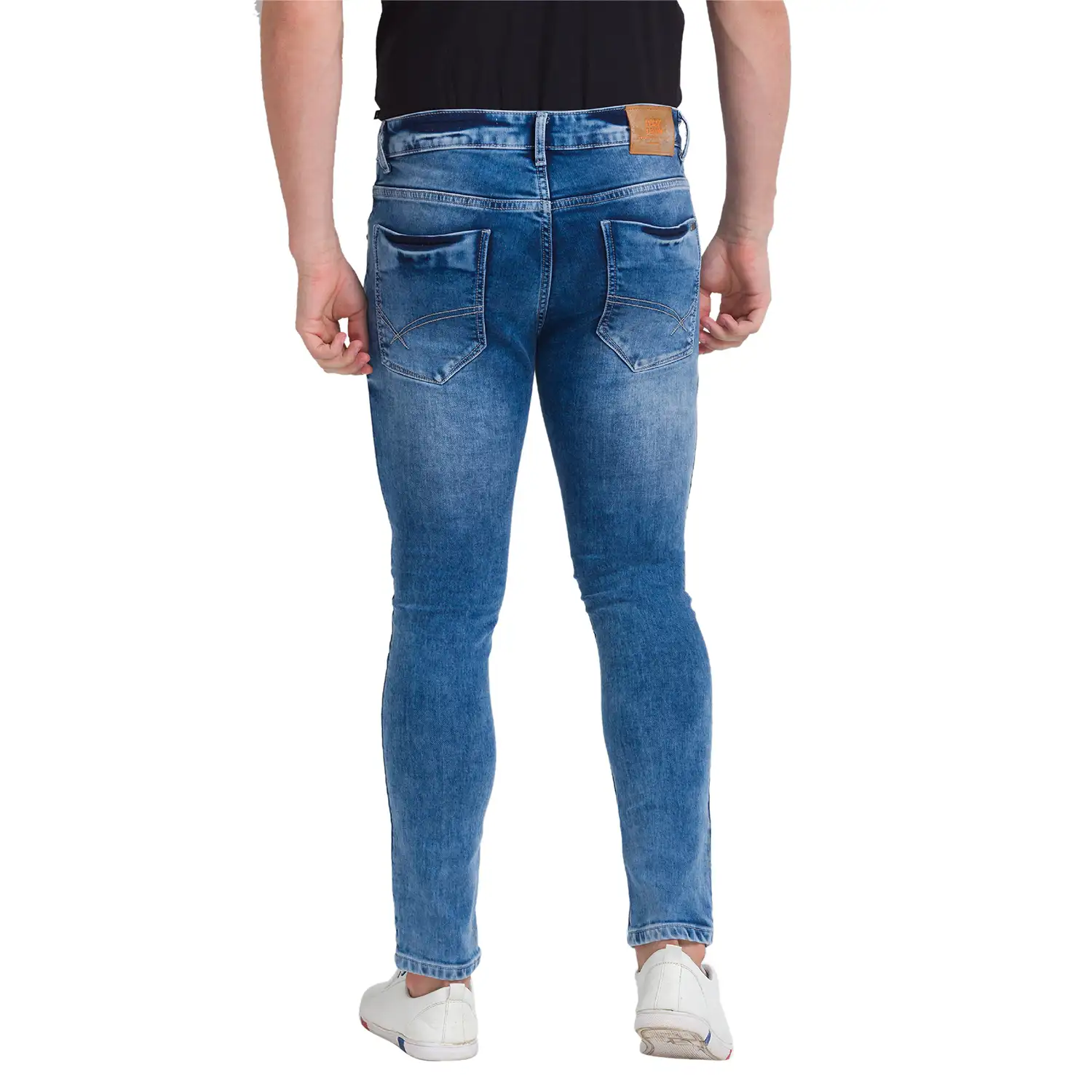 Men Blue Skinny Cropped Fit Dobby Cotton Blend Jeans - Image 4