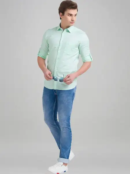 Men Blue Skinny Cropped Fit Dobby Cotton Blend Jeans - Image 2