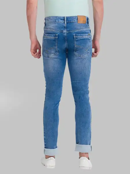 Men Blue Skinny Cropped Fit Dobby Cotton Blend Jeans - Image 5