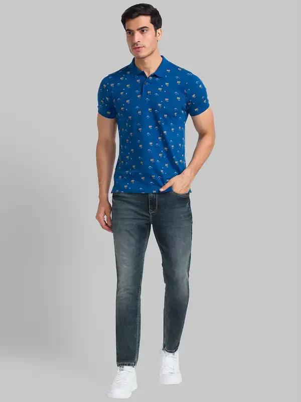 Men Blue Skinny Cropped Fit Dobby Cotton Blend Jeans - Image 5