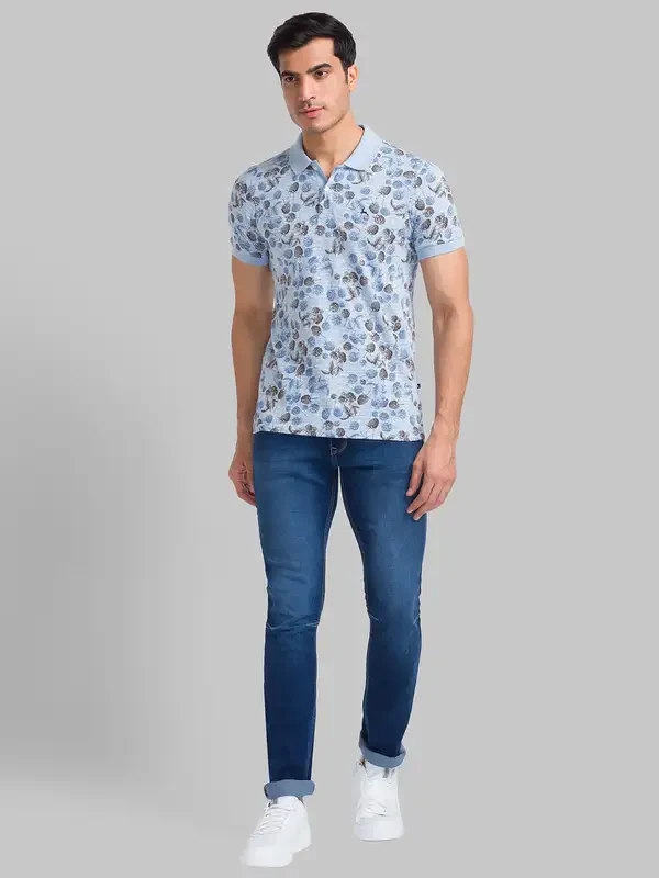 Men Blue Skinny Cropped Fit Dobby Cotton Blend Jeans - Image 5