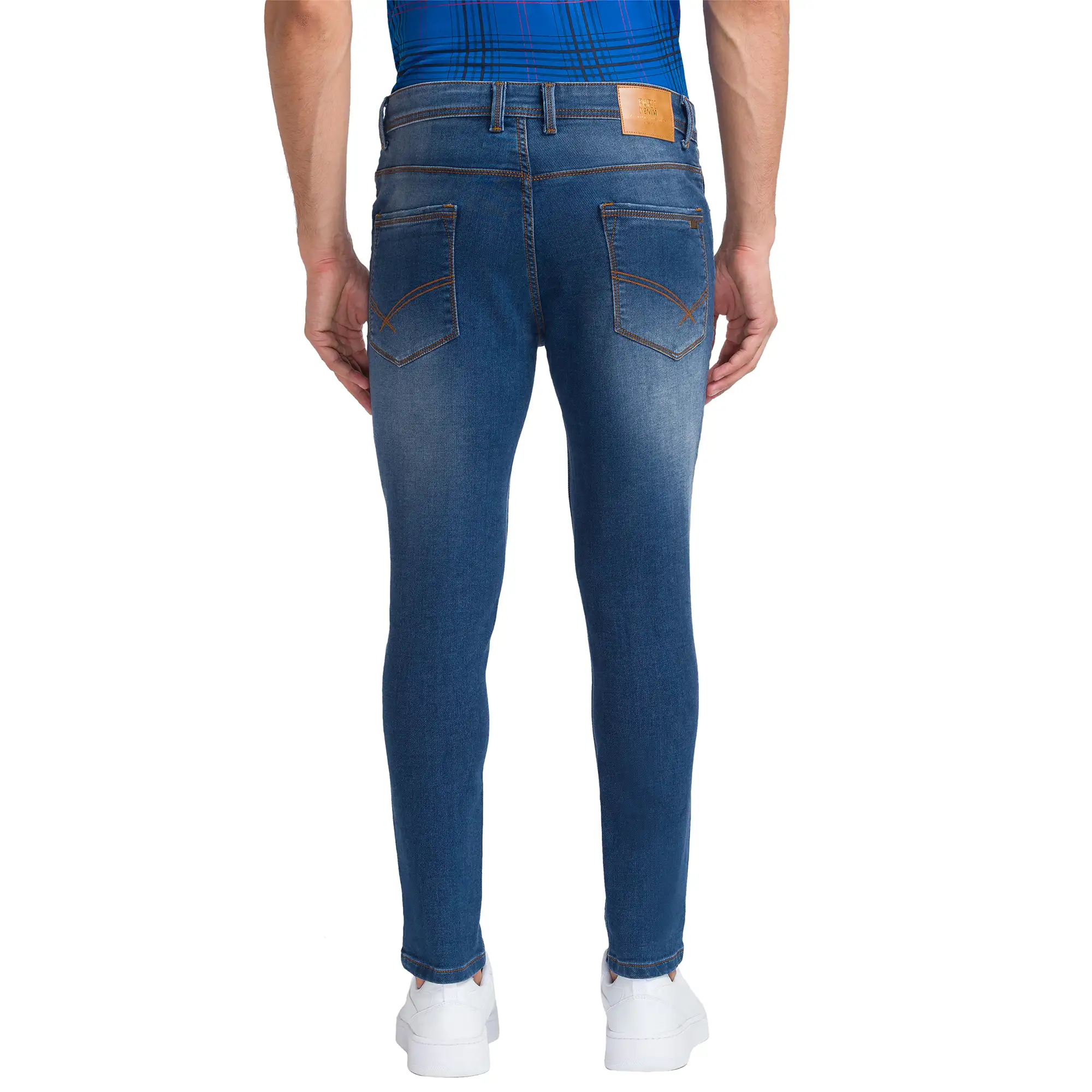 Men Blue Skinny Cropped Fit Dobby Cotton Blend Jeans - Image 4