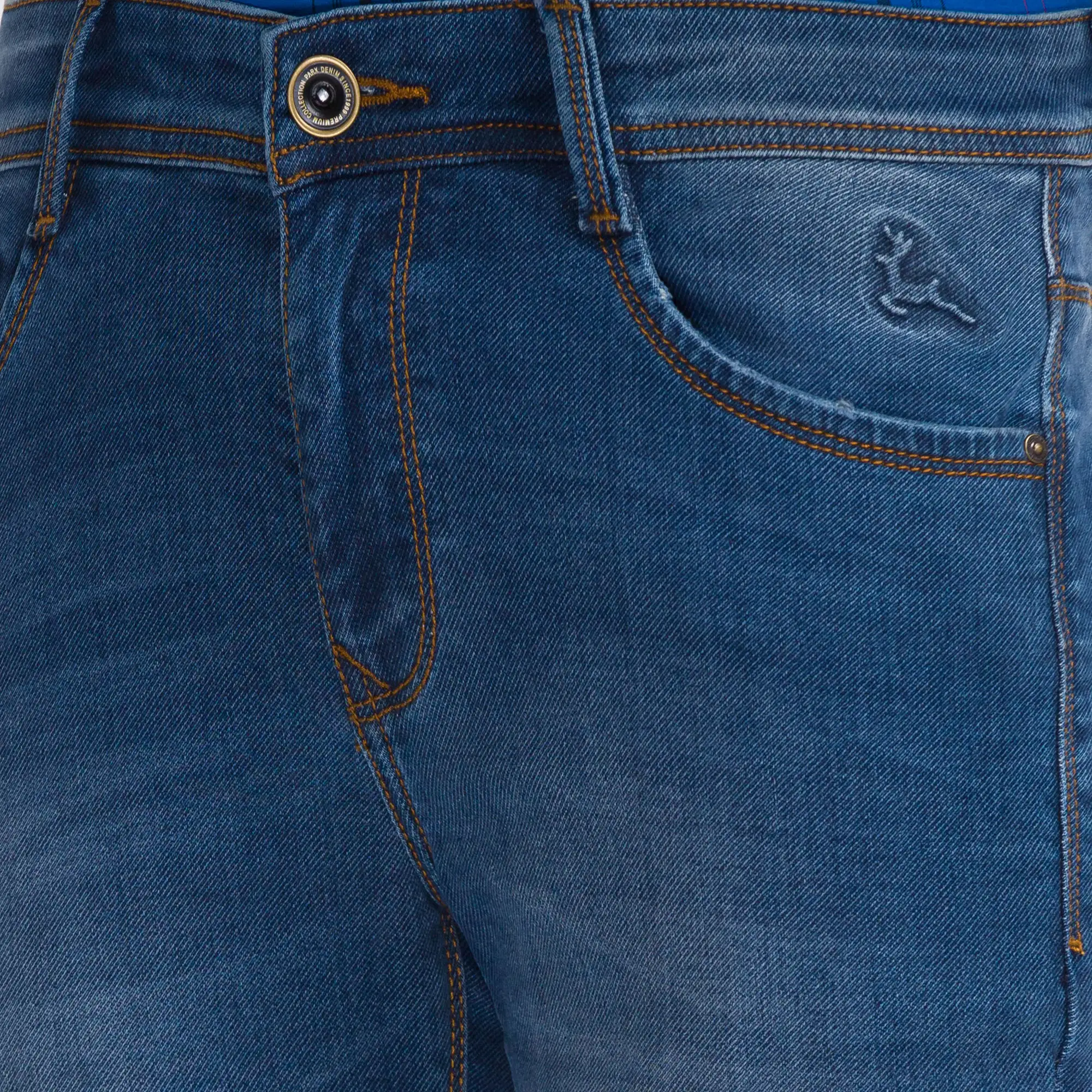 Men Blue Skinny Cropped Fit Dobby Cotton Blend Jeans - Image 6
