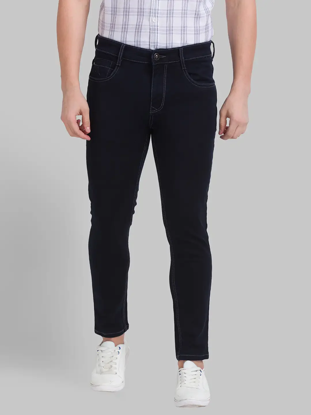 Men Blue Skinny Cropped Fit Dobby Cotton Blend Jeans