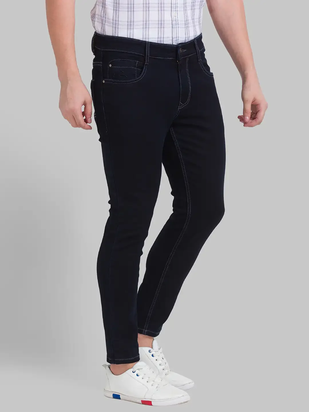 Men Blue Skinny Cropped Fit Dobby Cotton Blend Jeans - Image 2