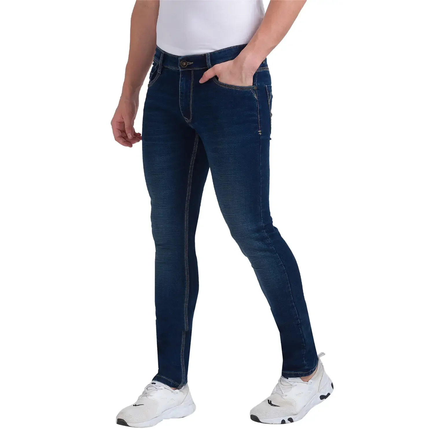 Men Blue Skinny Cropped Fit Dobby Cotton Blend Jeans - Image 2