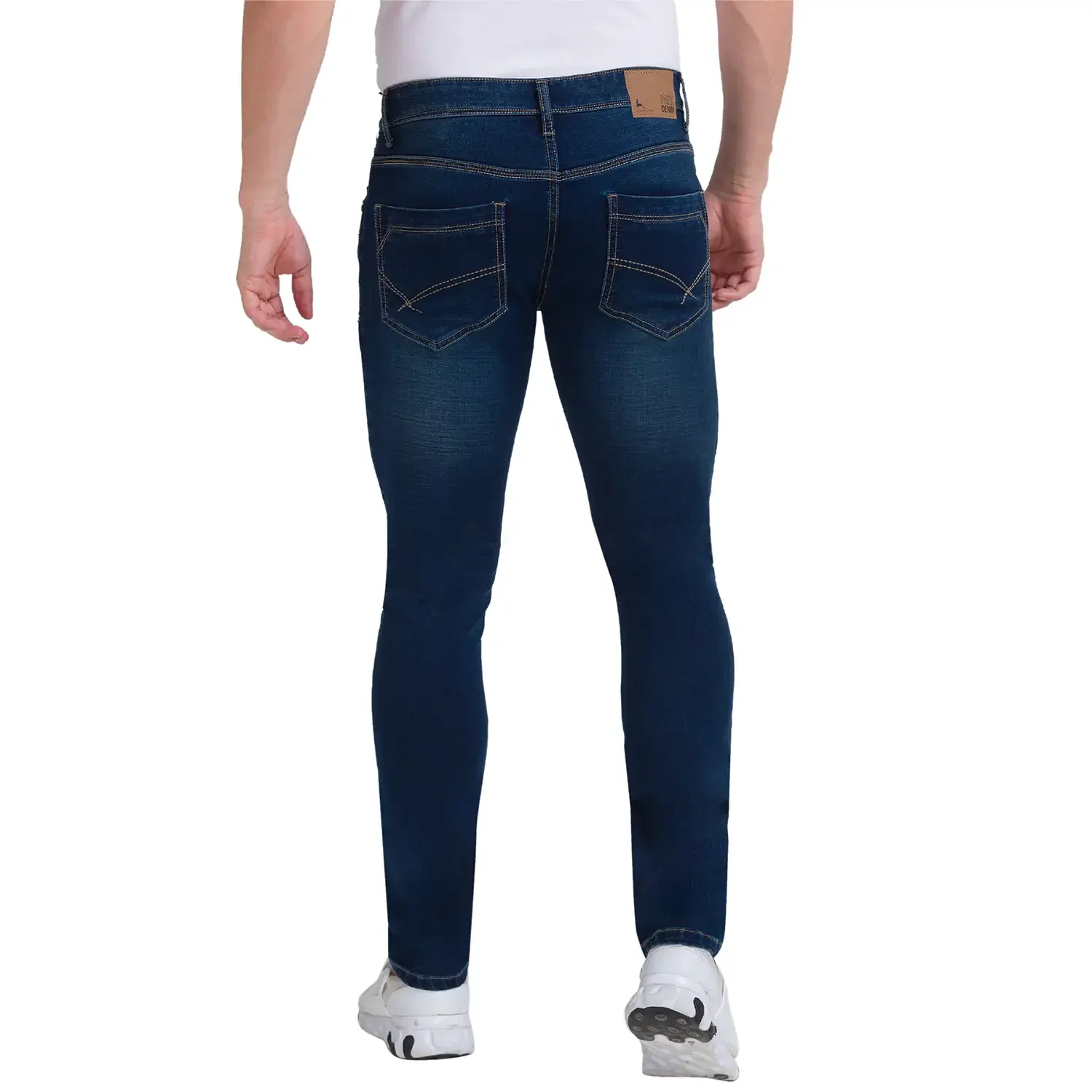 Men Blue Skinny Cropped Fit Dobby Cotton Blend Jeans - Image 3