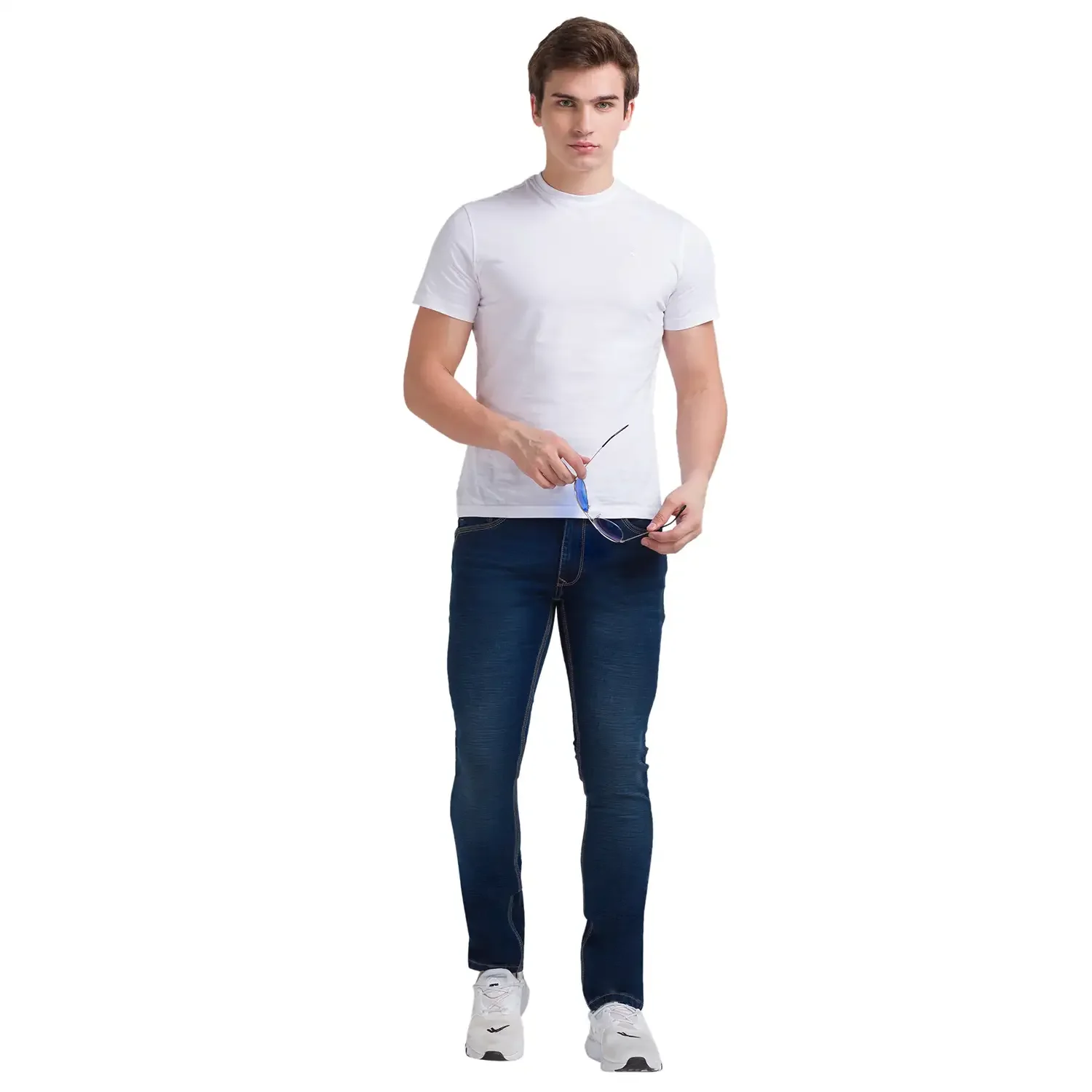 Men Blue Skinny Cropped Fit Dobby Cotton Blend Jeans - Image 4