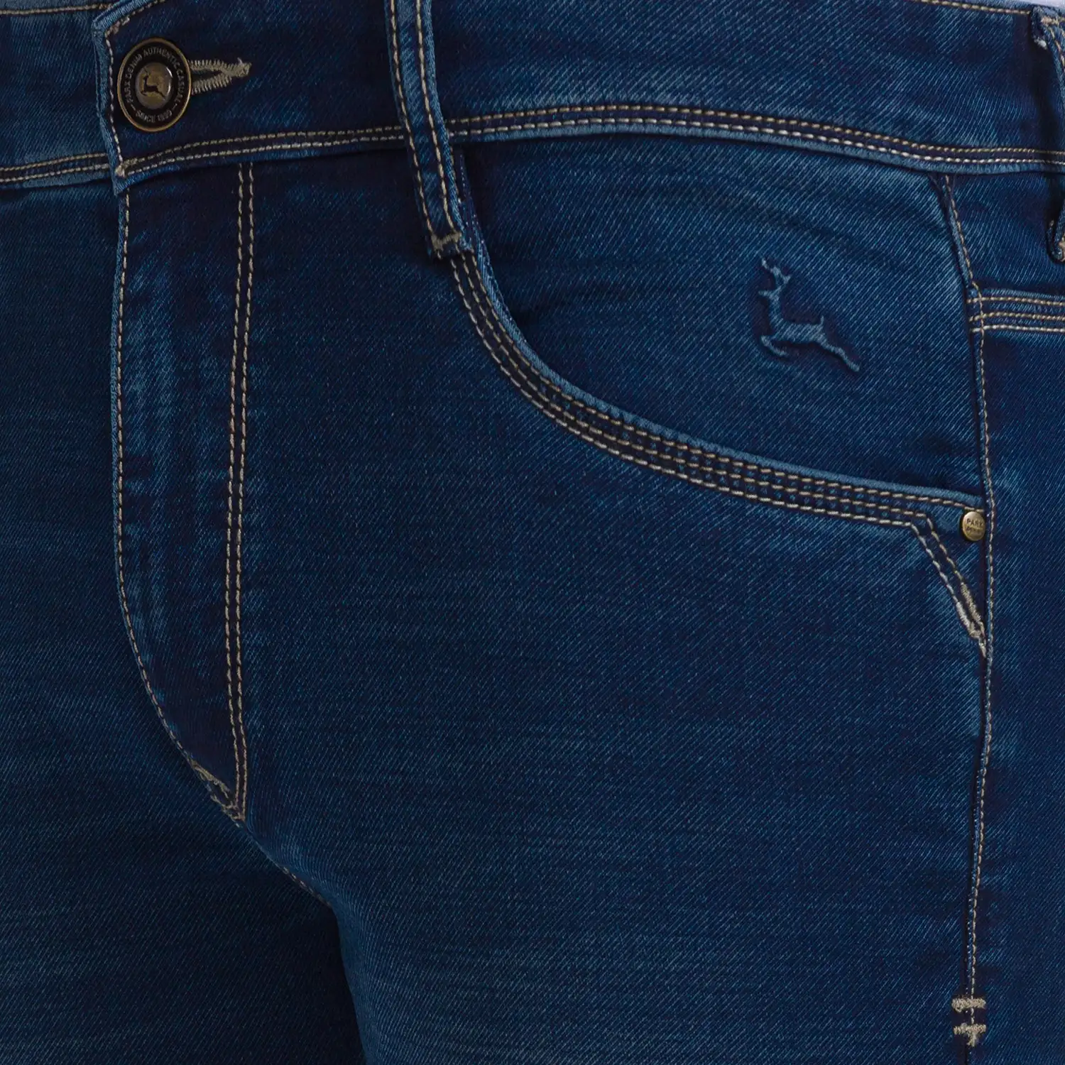 Men Blue Skinny Cropped Fit Dobby Cotton Blend Jeans - Image 5