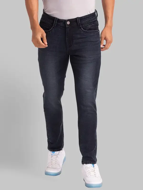 Men Blue Skinny Cropped Fit Dobby Cotton Blend Jeans