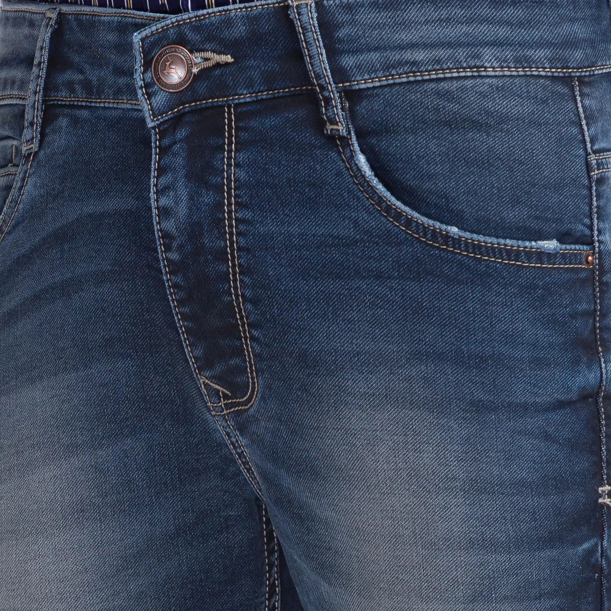 Men Blue Skinny Cropped Fit Dobby Cotton Blend Jeans - Image 6